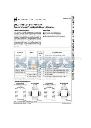 54F163ADC datasheet - Synchronous Presettable 4-Bit Binary Counter (Synchronous Reset)