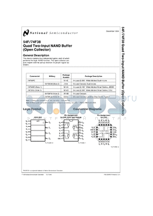 54F38DMQB datasheet - Quad 2-Input NAND Buffer (Open Collector)