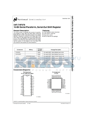 54F676SDMQB datasheet - 16-Bit Serial/Parallel-In, Serial-Out Shift Register
