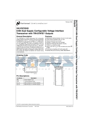 54LVXC3245MD8 datasheet - 8-Bit Dual Supply Configurable Voltage Interface Transceiver with TRI-STATE  Outputs