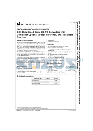 ADC08038CIWM datasheet - 8-Bit High Speed Serial I/O A/D Converter with Multiplexer Options, Voltage Reference and Track/Hold Function