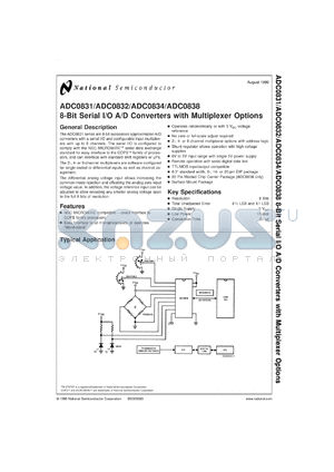 ADC0832CCN datasheet - 8-Bit Serial I/O A/D Converter with Multiplexer Option