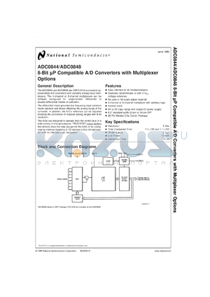 ADC0844CCN datasheet - 8-Bit Microprocessor Compatible A/D Converter with Multiplexer Option