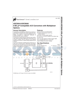 ADC0848BCVX datasheet - 8-Bit Microprocessor Compatible A/D Converter with Multiplexer Option