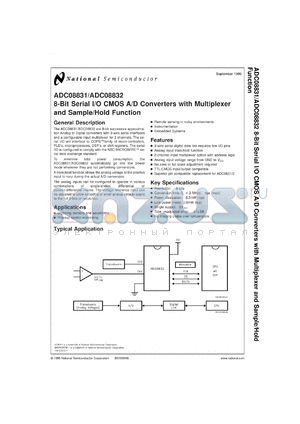 ADC08831IWMX datasheet - 8-Bit Serial I/O CMOS A/D Converters with Multiplexer and Sample/Hold Function