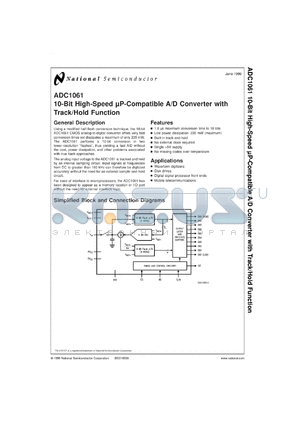 ADC1061MWC datasheet - 10-Bit High Speed µP-Compatible A/D Converter with Track/Hold Function