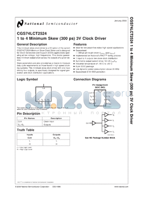 CGS74LCT2524MX datasheet - 1 to 4 Minimum Skew (300 ps) 3 Volts Clock Driver