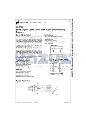 CLC007AJE datasheet - Serial Digital Cable Driver with Dual Complementary Outputs