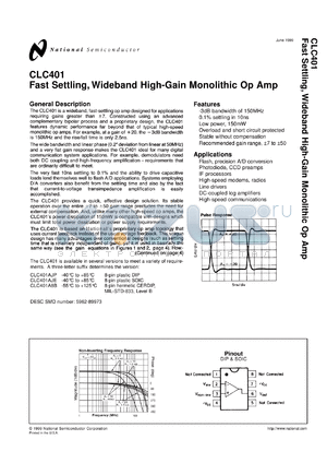 5962-8997301PA datasheet - Fast Settling Wideband, High-Gain Monolithic Op Amp