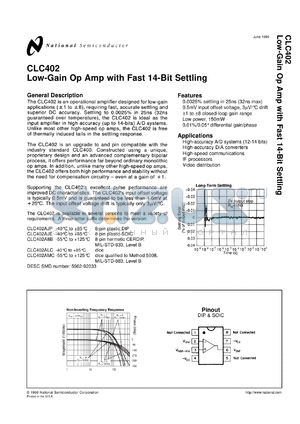 CLC402AJFQML datasheet - Low-Gain Op Amp with Fast 14-bit Settling