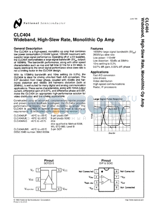 CLC404AJ datasheet - Wideband, High-Slew Rate, Monolithic Op Amp