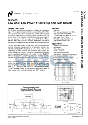 CLC405MDC datasheet - Low Cost, Low Power, 110 MHz Op Amp with Disable