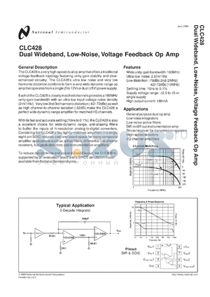 CLC428MDC datasheet - Dual Wideband, Low Noise, Voltage Feedback Op Amp