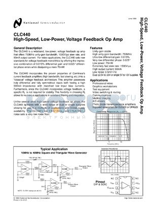 CLC440AJE-TR13 datasheet - High Speed, Low Power, Voltage Feedback Op Amp