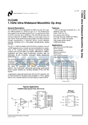 CLC449AJE-TR13 datasheet - 1.1GHz Ultra Wideband Monolithic Op Amp