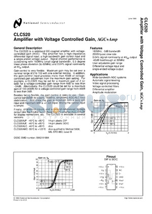 CLC520MDC datasheet - Amplifier with Voltage Controlled Gain AGC+Amp