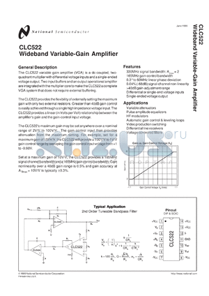 CLC522MDC datasheet - Wideband, Variable Gain Amp