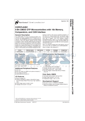 COP87L84BCM-XE datasheet - 8-BitCMOS OTP Microcontrollers with 16k Memory, Comparators, and CAN Interface