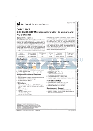 COP87L84CFN-XE datasheet - 8-Bit CMOS OTP Microcontrollers with 16k Memory and A/D Converter