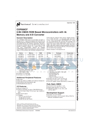 COP884CFN datasheet - 8-Bit CMOS ROM Based Microcontrollers with 4k Memory and A/D Converter
