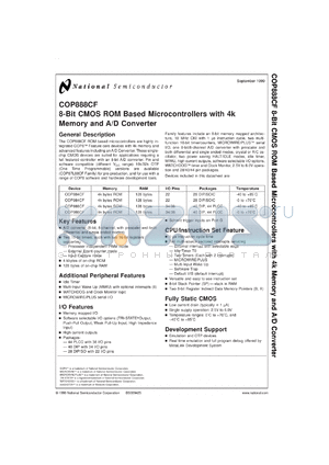 COP888CFN datasheet - 8-Bit CMOS ROM Based Microcontrollers with 4k Memory and A/D Converter