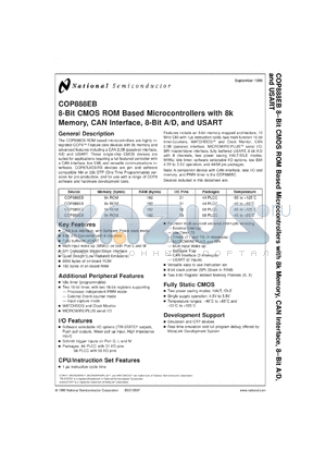 COPEB888V datasheet - 8-Bit CMOS ROM Based Microcontrollers with 8k Memory, CAN Interface, 8-Bit A/D, and USART