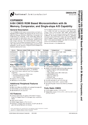 COPEK684N datasheet - 8-Bit CMOS ROM Based Microcontrollers with 8k Memory, Comparator, and Single-slope A/D Capability