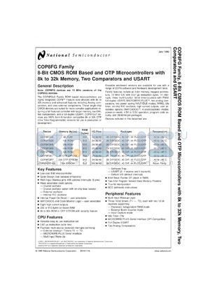 COP8FGK528M8 datasheet - 8-Bit CMOS ROM Based and OTP Microcontrollers with 8k or 32k Memory, Two Comparators, and USART