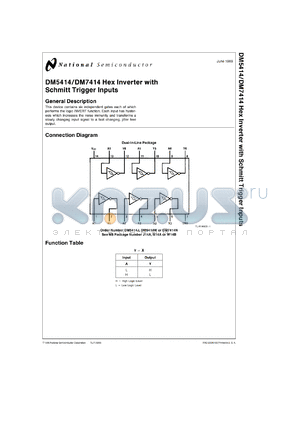 DM5414J/883 datasheet - Hex Inverter with Schmitt Trigger Input