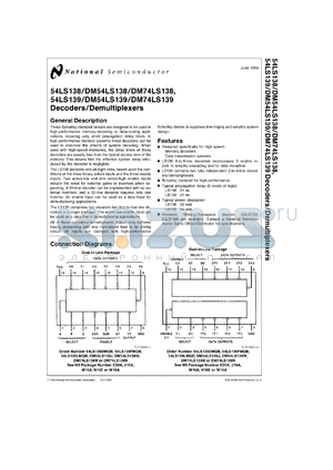 DM54LS139E/883 datasheet - Dual 2-to-4 Line Decoder/Demultiplexer