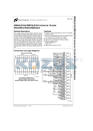 DM54LS154J/883 datasheet - 4-Line to 16-Line Decoder/Demultiplexer