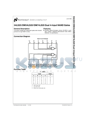 DM54LS20E/883 datasheet - Dual 4-Input NAND Gate