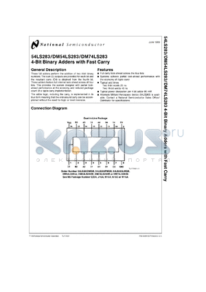 DM54LS283J-MLS datasheet - 4-Bit Binary Adder with Fast Carry