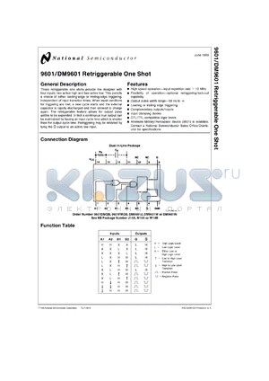 DM9601W/883 datasheet - Retriggerable Monostable Multivibrator (One Shot) with Complementary Outputs