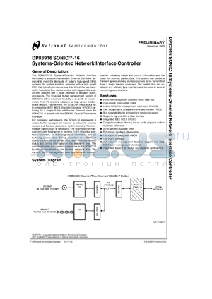 DP83916MDC datasheet - SONIC-16 Systems-Oriented Network Interface Controller