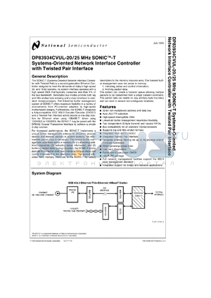 DP83934CVUL-33 datasheet - SONIC-T Systems-Oriented Network Interface Controller with Twisted Pair Interface
