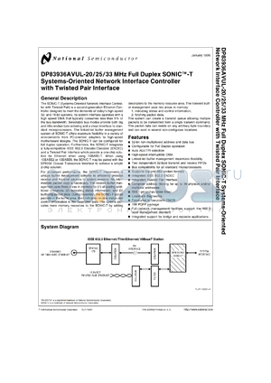 DP83936AVUL-25 datasheet - Full Duplex SONIC-T Systems - Oriented Network Interface Controller with Twisted Pair Interface