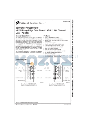 DS90CR218MTDX datasheet - +3.3V Rising Edge Data Strobe LVDS 21-Bit Channel and Link - 85 MHz