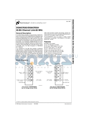 DS90CR283MTDX datasheet - 28-Bit Channel-Link - 66 MHz