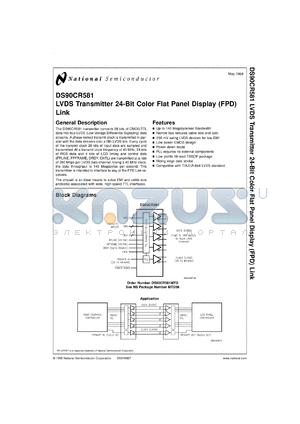 DS90CR581MTDX datasheet - LVDS Transmitter 24-Bit Color Flat Panel Display (FPD) Link