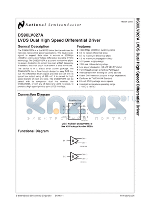 DS90LV027ATM datasheet - LVDS Dual High Speed Differential Driver