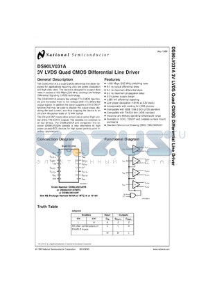 DS90LV031ATMX datasheet - 3V LVDS Quad CMOS Differential Line Driver