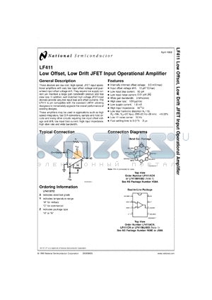 LF411MWC datasheet - Low Offset, Low Drift JFET Input Operational Amplifier