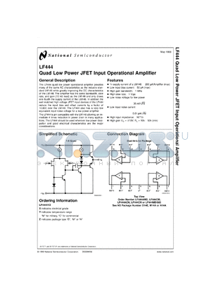 LF444CMX datasheet - Quad Low Power JFET Input Operational Amplifier