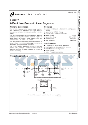 LM1117MP-ADJ datasheet - 800mA Low-Dropout Linear Regulator