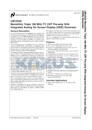 LM1253AAE/NA datasheet - Monolithic Triple 180MHz I2C CRT Pre-amp With Integrated Analog On Screen Display (OSD) Generator