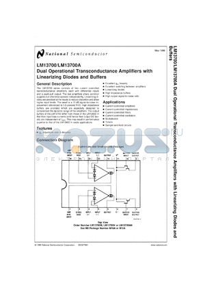 LM13700MX datasheet - Dual Operational Transconductance Amplifier with Linearizing Diodes and Buffers
