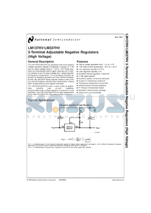 LM137HVK/883 datasheet - 3-Terminal Adjustable Negative Regulator (High Voltage)