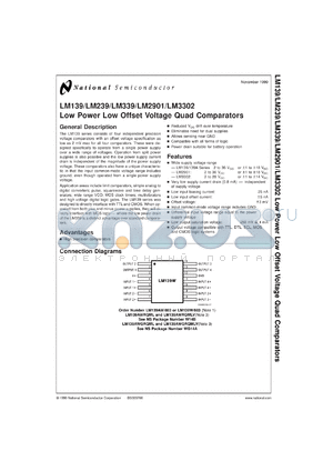 LM139MDA datasheet - Low Power Low Offset Voltage Quad Comparator