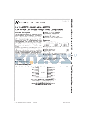 LM139J-MPR datasheet - Low Power Low Offset Voltage Quad Comparator